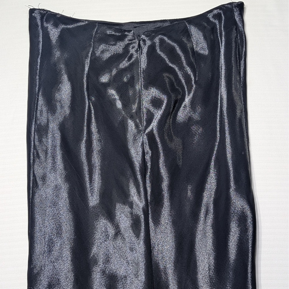 Vintage Ralph Lauren Black Liquid Satin MidiSkirt Asymmetric Ruffle 90s Runway 6